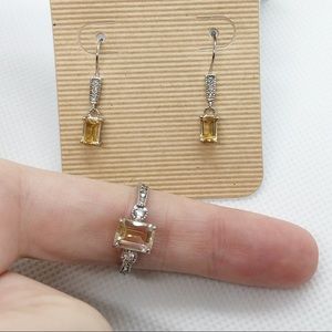 Citrine & Sapphire Ring & Earrings set 925 Silver